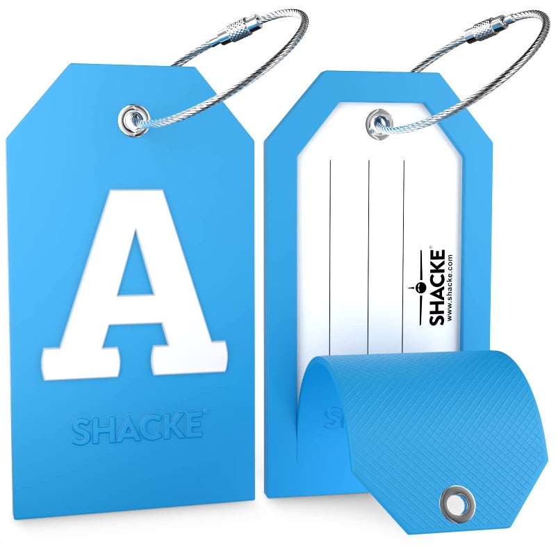 Shacke Initial Luggage Tag with Full Privacy Cover and Stainless Steel Loop - Aqua Teal (Letter A) - Image 2